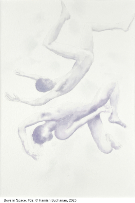 watercolour painting of blue Boys in Space