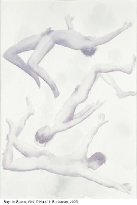 watercolour painting of blue Boys in Space