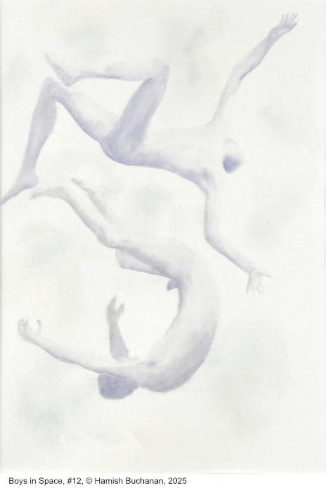watercolour painting of blue Boys in Space