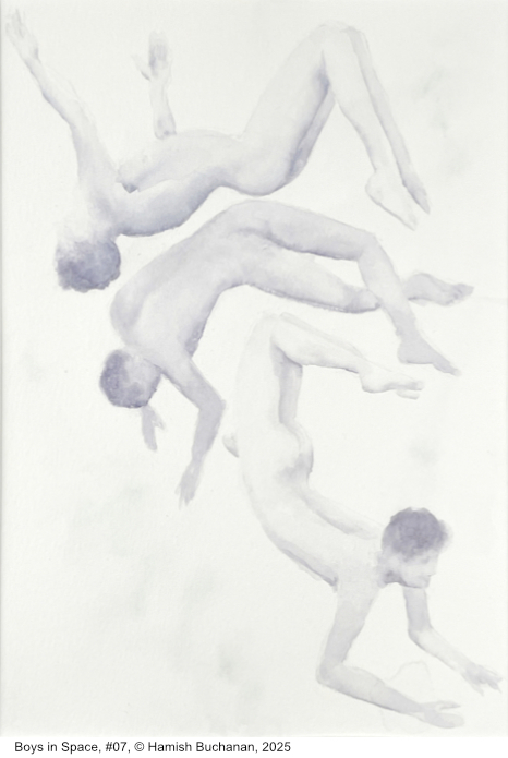 watercolour painting of blue Boys in Space
