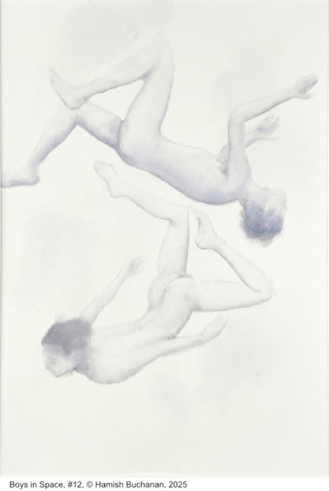 watercolour painting of blue Boys in Space