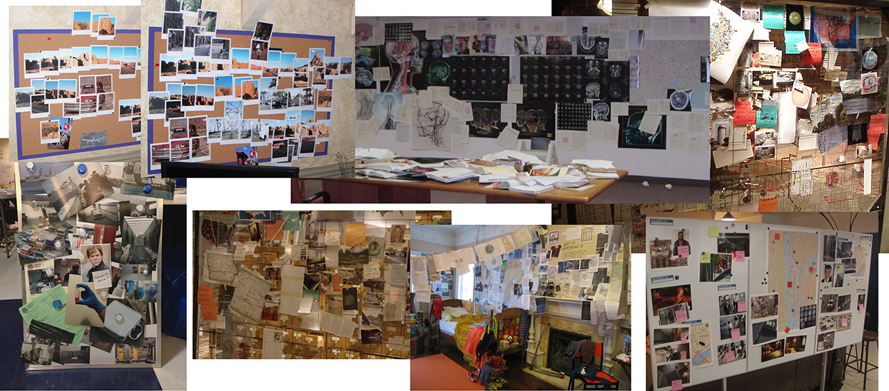 Evidence boards, crazy rooms, character pieces, etc.