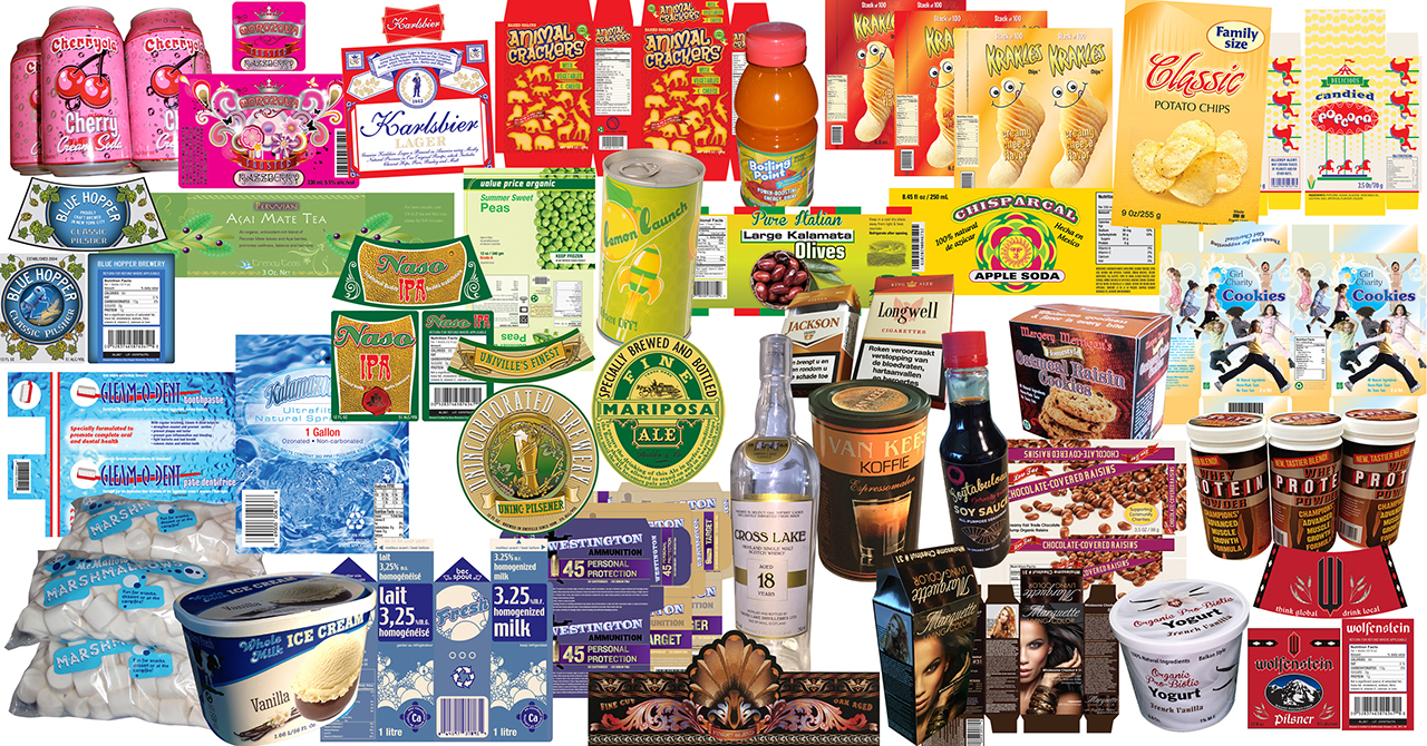 product labels and packages